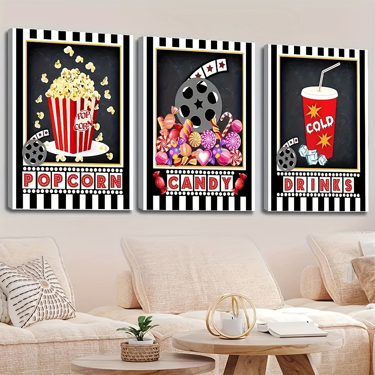 Home Cinema Logo - 3 szt. Bezramowe obrazy na ścianę