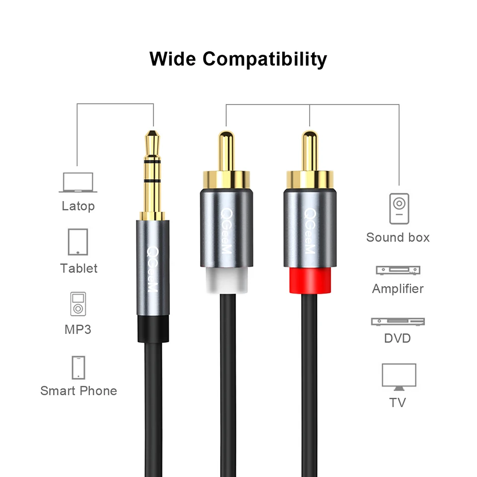 Kabel QGeeM RCA 2RCA do 3.5mm, – Genius Home Cinema recenzja i cena