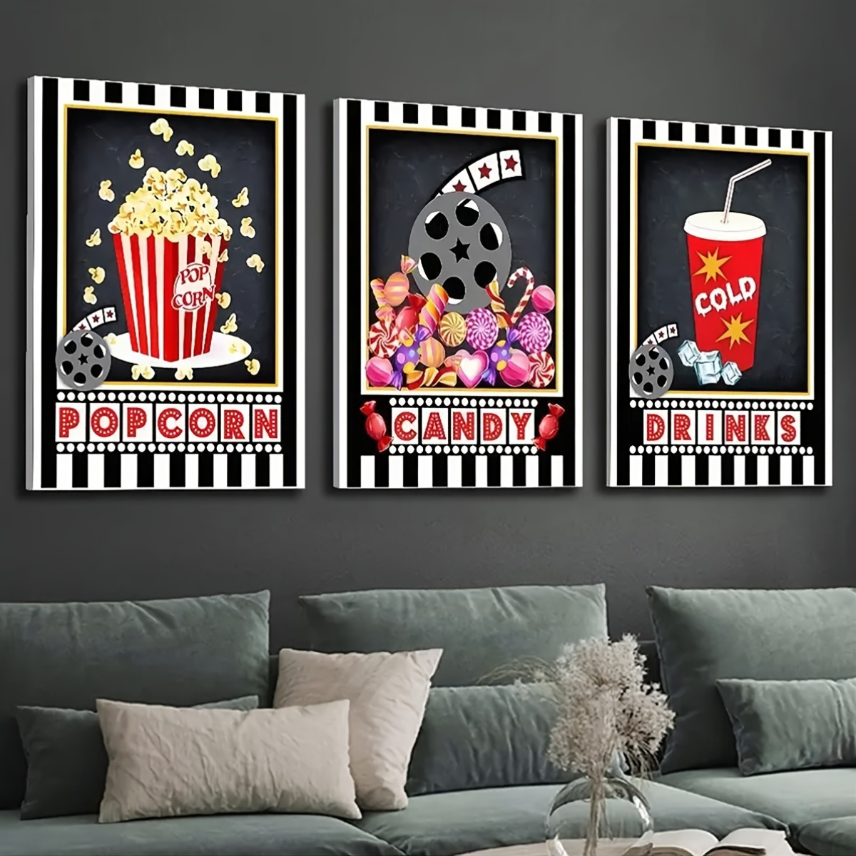 3 szt. Bezramowe obrazy na ści – Home Cinema Logo recenzja i cena
