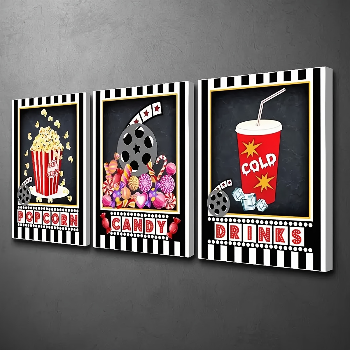 3 szt. Bezramowe obrazy na ści – Home Cinema Logo recenzja i cena